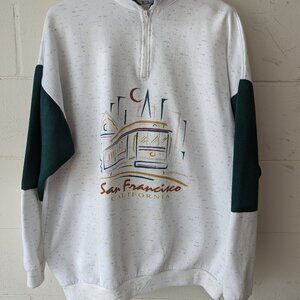 Vintage San Francisco California Collared Sweatshirt Trolly 1/4 Zip Green